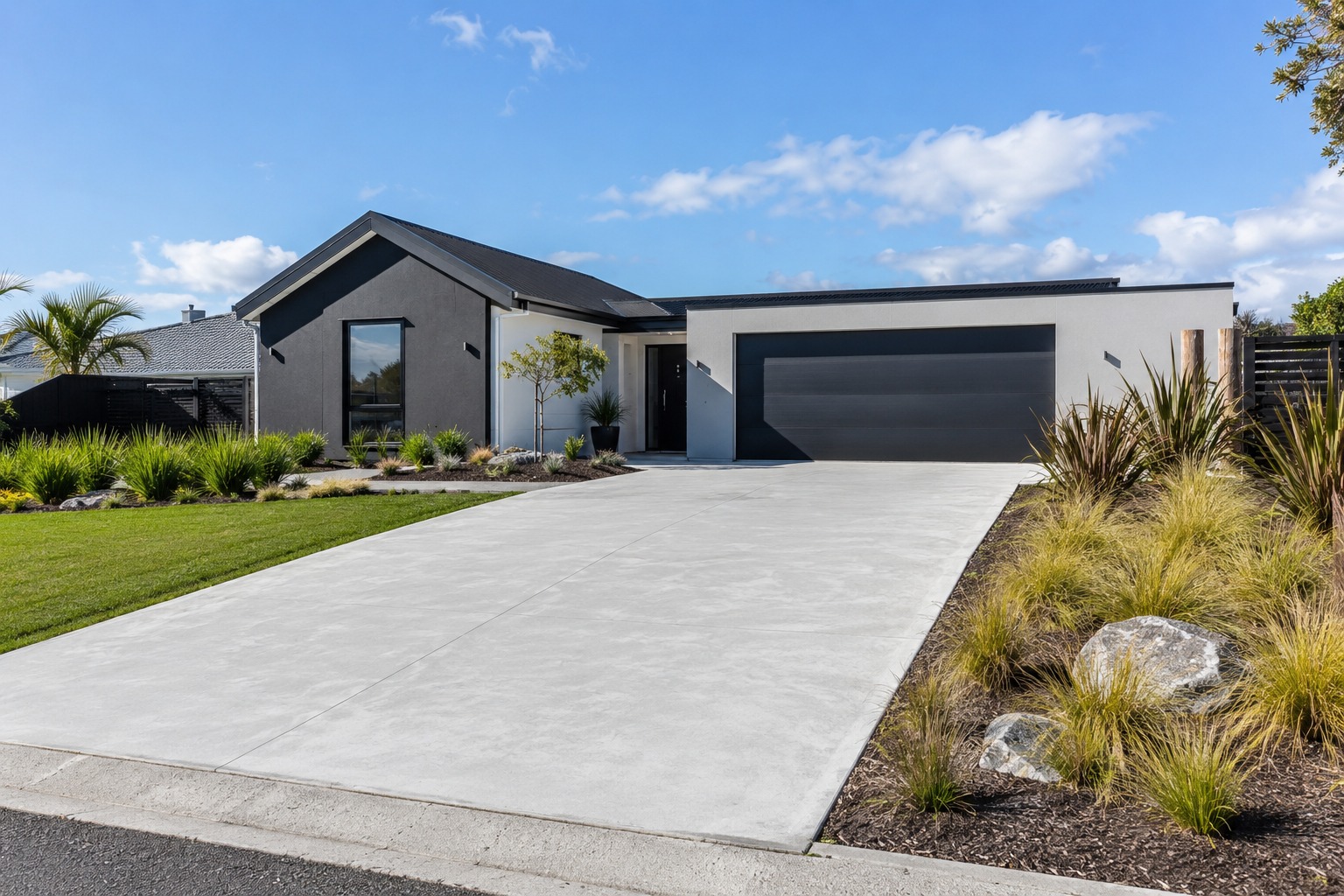 Concrete driveway finish for a coastal Tauranga home