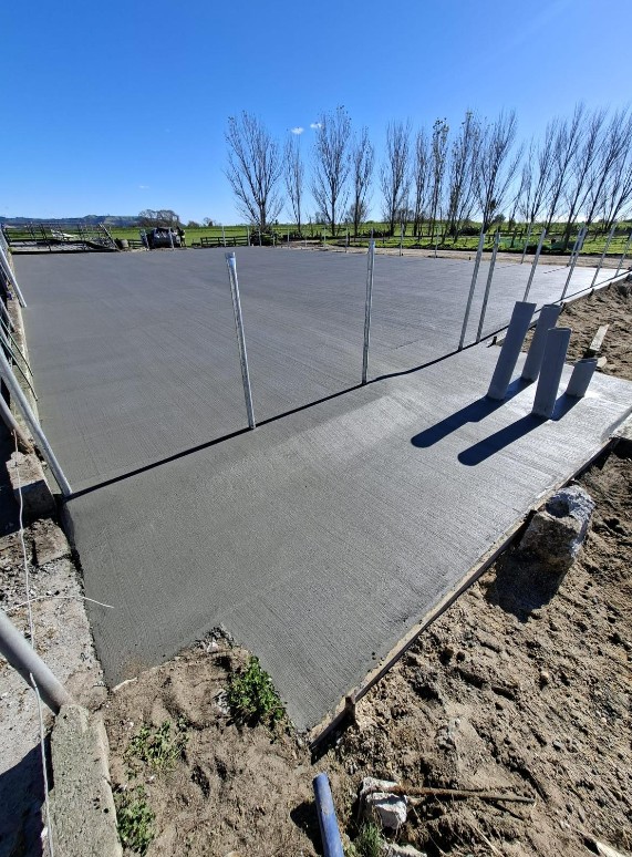 Freshly poured concrete standoff pad on a Tauranga dairy farm