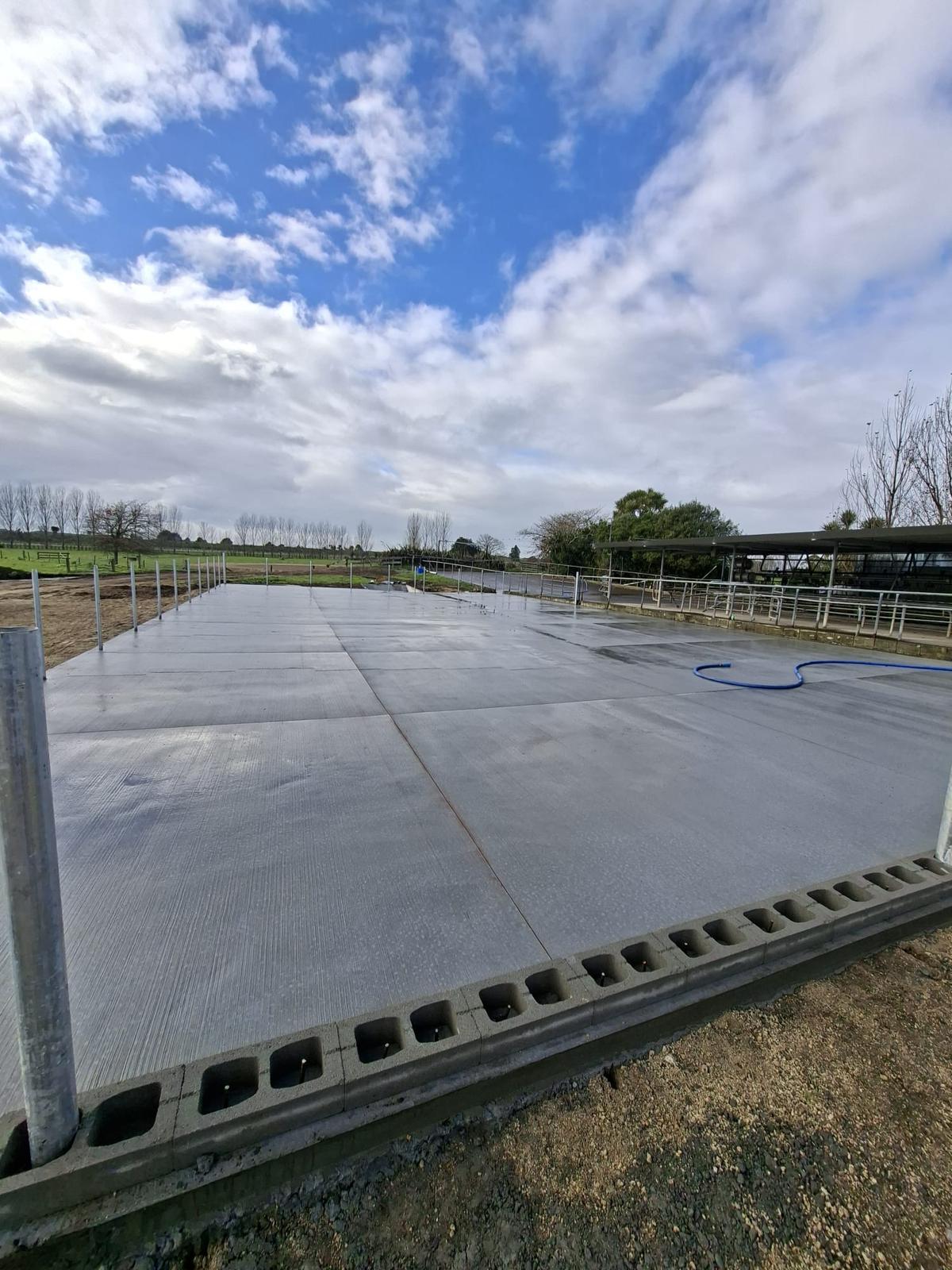 Completed dairy shed concrete yard washed down and ready for use in Tauranga