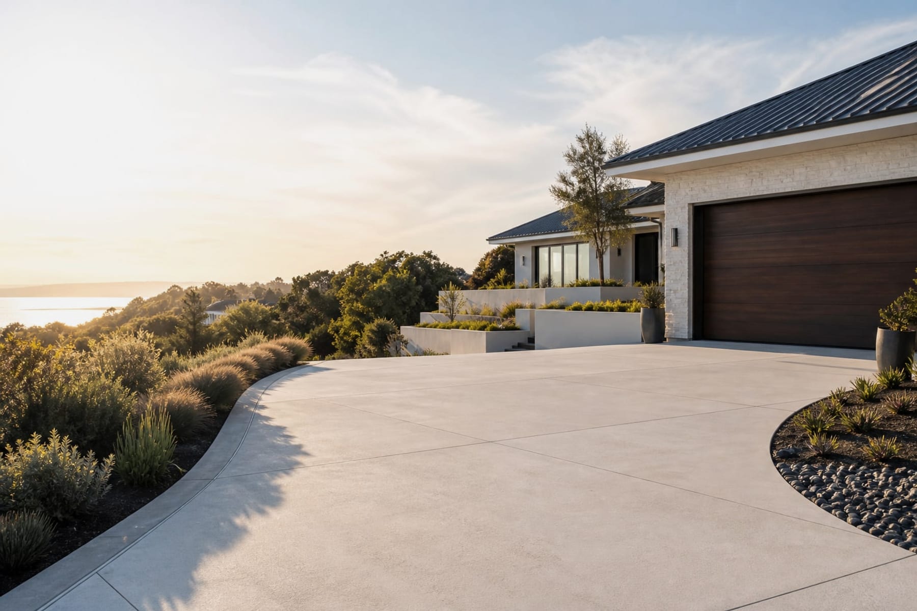 Premium concrete driveway and hardscaping project in Tauranga