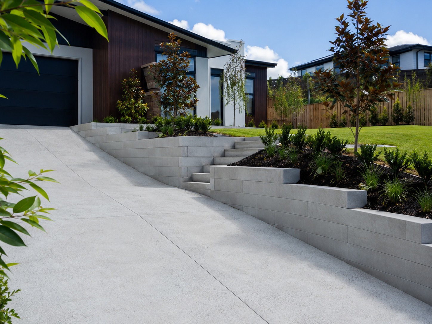 retaining wall integrated with Tauranga outdoor construction